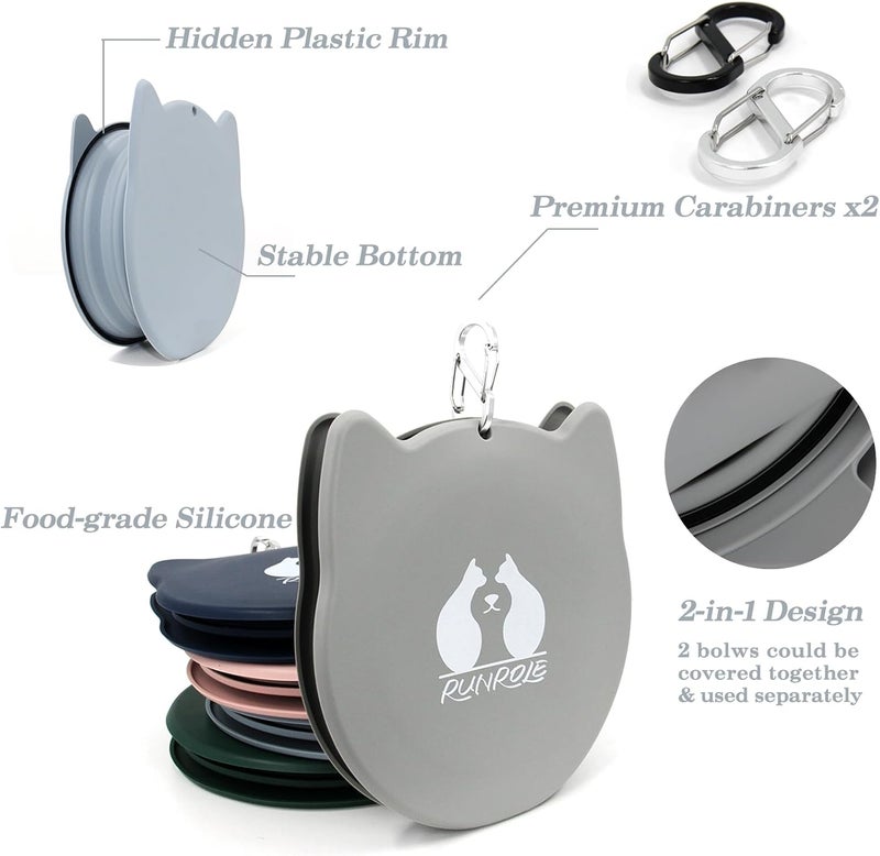 RUNROLE 2-in-1 Collapsible Silicone Dog Travel Bowls, Slot Together and Use Separately, Portable Pet Food Water Bowls, Foldable Cat Feeding Watering Dishes, 20OZ+27OZ(Cool Grey) - Image 3
